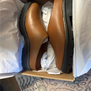 Jenni Kayne Tan Leather Slip-On Mules with Black Lug Sole